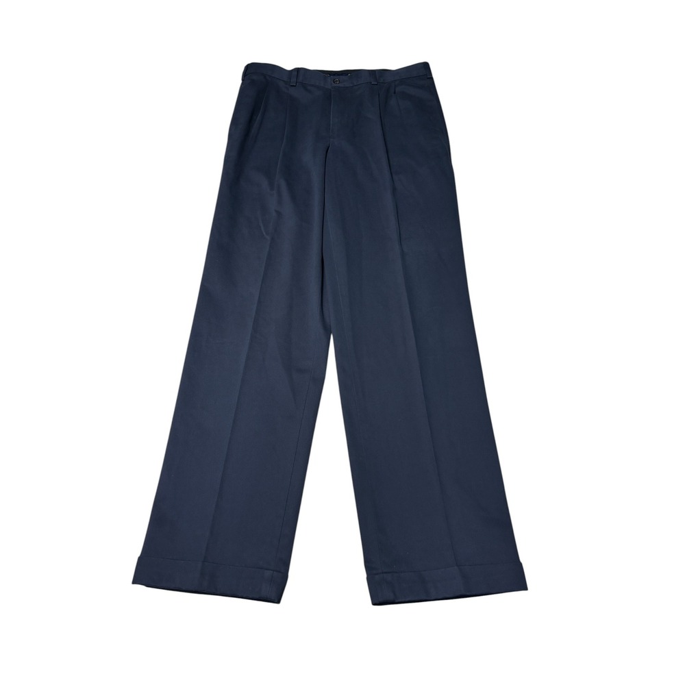 Brooks Brothers Advantage Chino Thompson Navy Pleated Cuffed Pants Mens 35x33